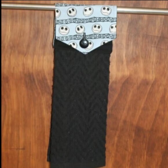 NIGHTMARE BEFORE CHRISTMAS HAND TOWEL BLUE BLACK NMBC HANDMADE HANGING KITCHEN - Picture 2 of 4